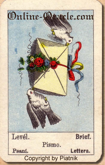 Brief, Biedermeier fortune telling cards with ancient tarot